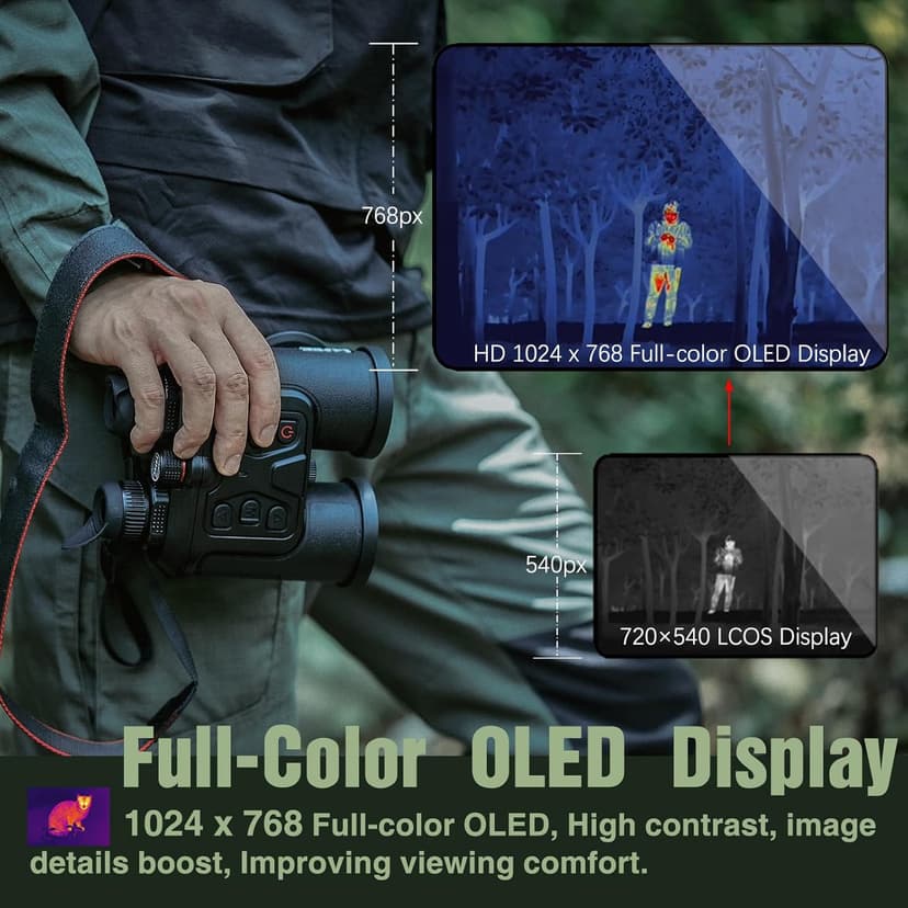 B50-640 LRF Thermal Binoculars for Hunting， Infrared Heat Night Vision with 50mm Focal Length, 640×480 pix @ < 30 mK NETD Sensor, LRF with 600m Accuracy, OLED High-Definition Display