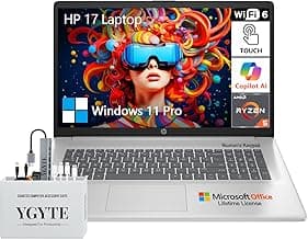 HP 2025 17.3 Touch Screen Laptop PC, 17 Inch Laptop Touchscreen, AMD Ryzen 5(6-Cores), 64GB RAM 2.5TB Storage (2TB SSD+512GB Docking Set), Windows 11 Pro Lifetime Office, 10-Key Number Pad