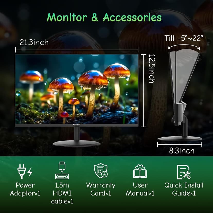 SANSUI Computer Monitor 24 inch IPS Eye Care 1080P Display HDMI,VGA Ports with 178° Viewing Angle/Frame-Less/Tilt/VESA Compatible for Office and Home