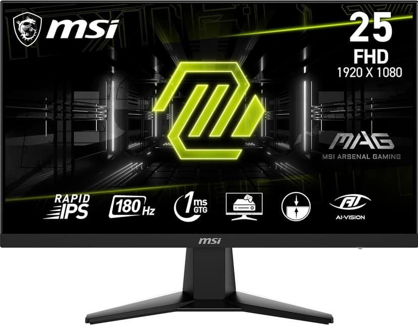 msi MAG 256F 25-inch 1920 x 1080 (FHD) Computer Monitor, 180Hz, Adaptive-Synch, HDMI, DisplayPort, VESA Mountable, Tilt, Height Adjustable, Speaker, 1ms, Black