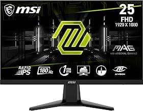 msi MAG 256F 25-inch 1920 x 1080 (FHD) Computer Monitor, 180Hz, Adaptive-Synch, HDMI, DisplayPort, VESA Mountable, Tilt, Height Adjustable, Speaker, 1ms, Black