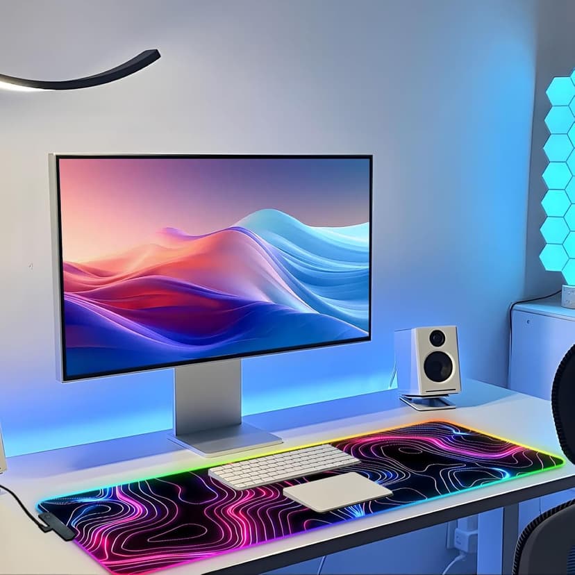 RGB Mousepad LED Desk Mat Gaming Large Keyboard Cute Desktop Computer Laptop 14 Light XXL Long Giant Big Cool Modern Design Unique for Men Boys Gamer Oversized Wide 30x12'' Mousepad, Topo