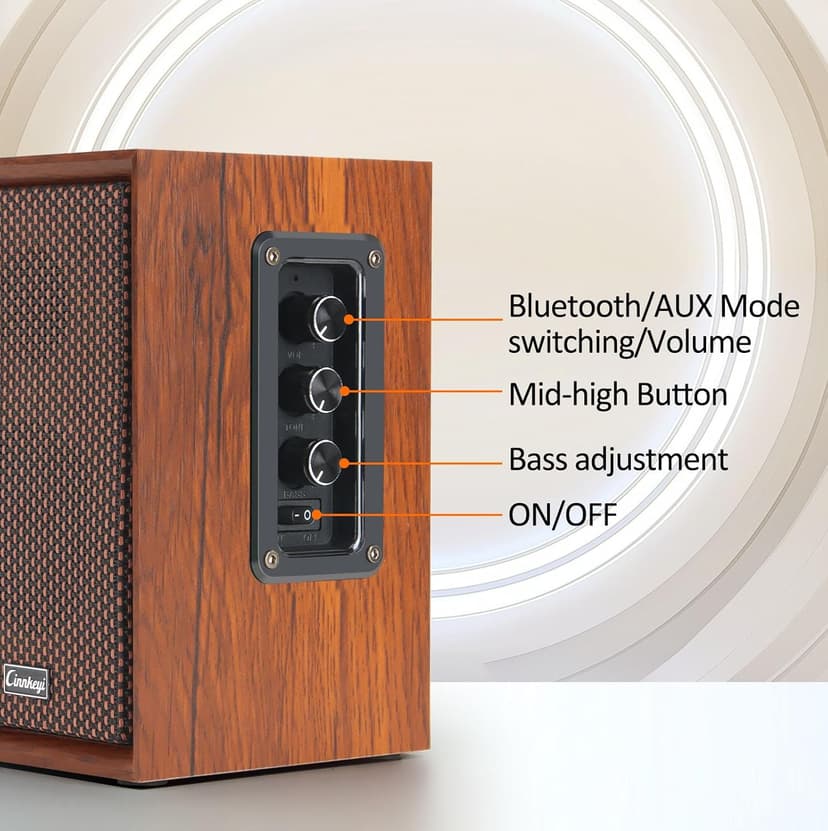 40W Computer Speakers,2.0 AC Powered Wooden PC Speakers with Strong Bass,7.28" X 2 AC Powered USB/Bluetooth Bookshelf Speakers with USB Input for DSP PC Speaker, Wooden Speaker for Laptop (C5201-US)