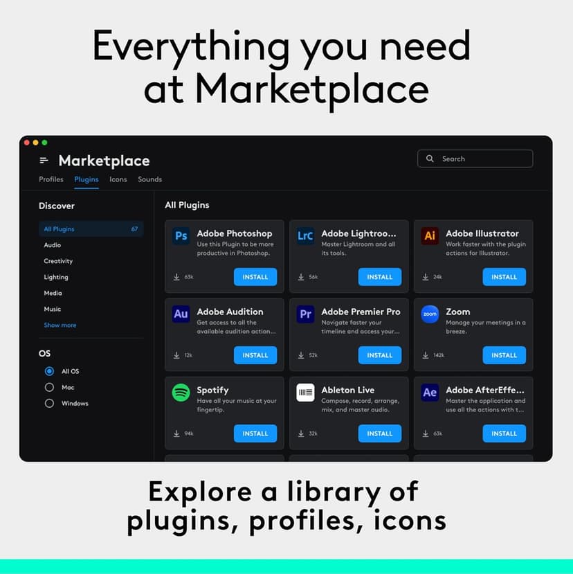 Logitech MX Creative Console, 9 Customizable LCD Keys, Stream Deck Accessories, Control Dial for Graphic Design, Adobe, Zoom, Spotify - Graphite, 3-Month Adobe Creative Cloud Membership