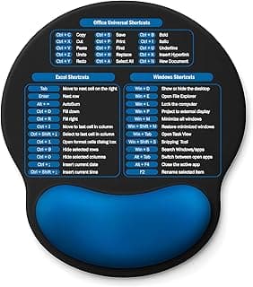 Mouse Pad with Wrist Rest - Ergonomic Memory Foam Support, Small Cute Excel Cheat Sheet Mousepad with Windows & Office Shortcuts, Non-Slip PU Base, for Computer Desk Laptop Travel, Black Blue