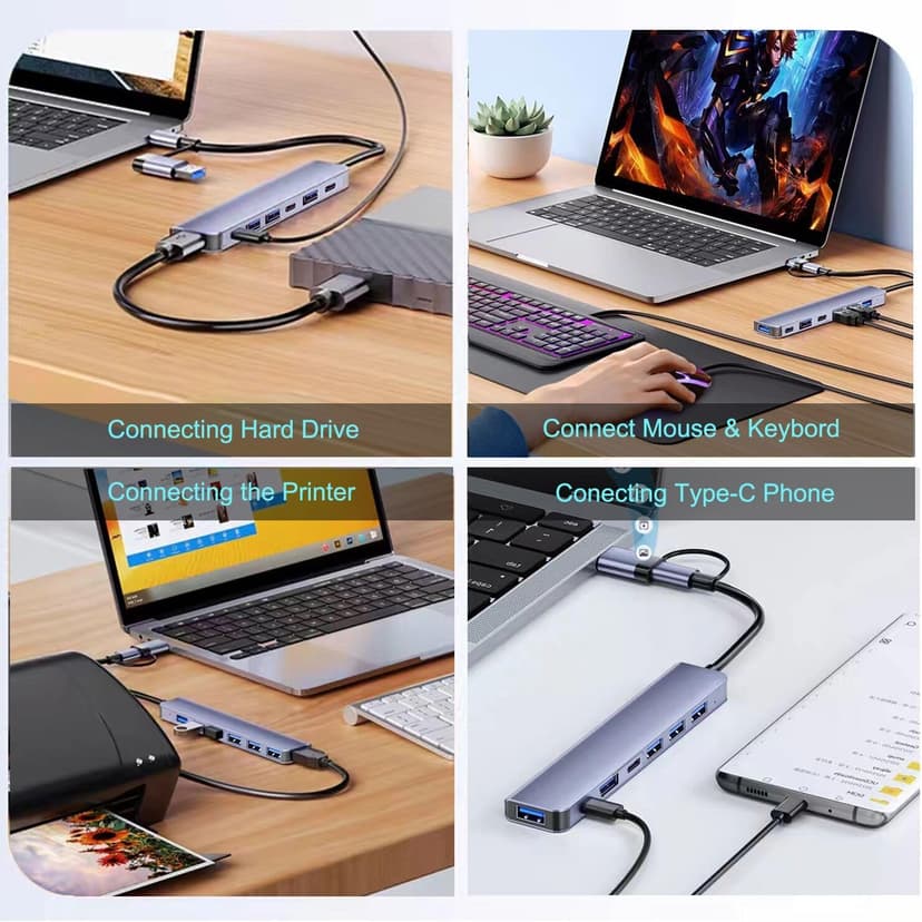 VIENON Aluminum 7 in 1 USB C Hub with USB 3.0, USB 2.0 Ports for MacBook Pro Air and More Devices