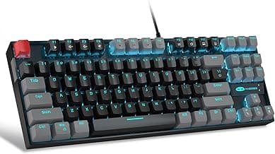 MageGee 75% Mechanical Gaming Keyboard, Red Switch, LED Blue Backlit, 87 Keys Compact TKL Wired Computer Keyboards for Windows Laptop PC Gamer - Black/Grey