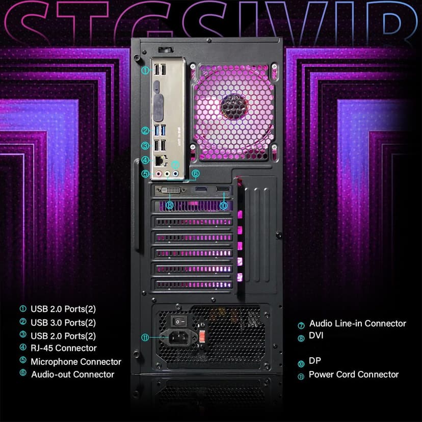 STGAubron Gaming PC Computer Desktop, Intel Core i7 8th Gen up to 4.1G, GeForce RTX 3050 6G, 16G DDR4, 512G SSD, WiFi 6, BT 5.2, RGB Fan x6, Windows 11 Home