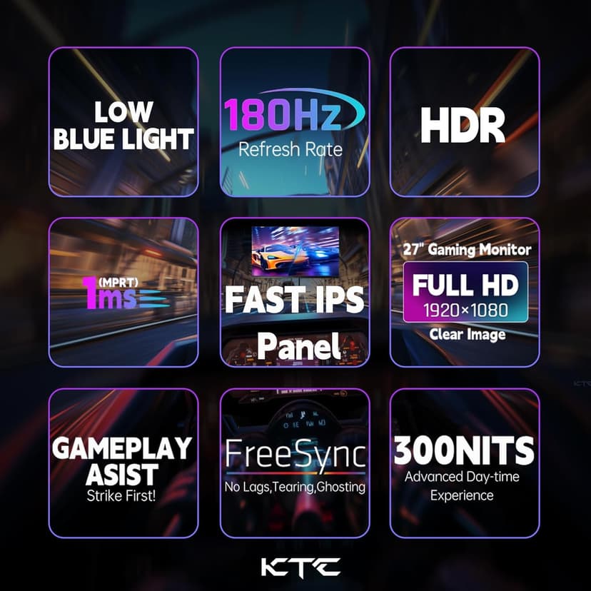 Gaming Monitor 27 inch 180hz 1ms | Fast IPS Screen 1080p Monitor|2 x HDMI 2.0 &1 x Display Port 1.4 | Support Freesync and Wall Mount | 108% sRGB with HDR 10