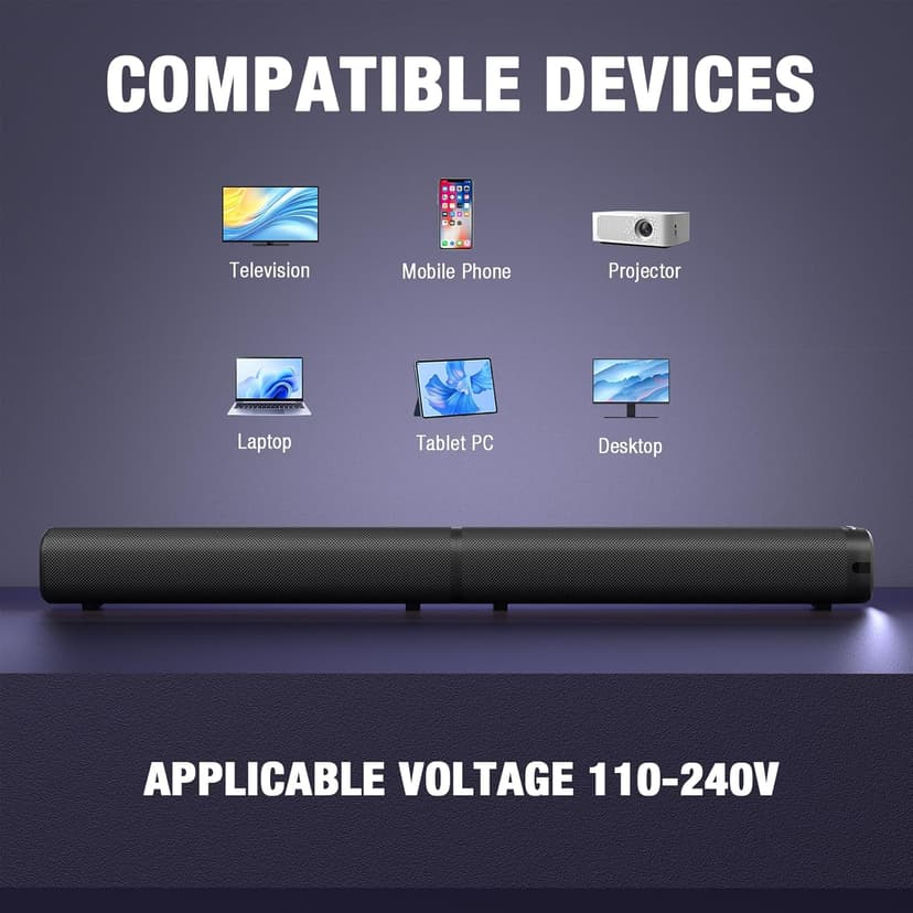 Sound Bar, 100W Sound Bar for Smart TV, Bluetooth 5.3 Soundbar, 2 in 1 Detachable Home Speaker Bass Effect, Home Theater Surround Sound, ARC/Optical/AUX/USB Connections, for TV/PC/Projectors