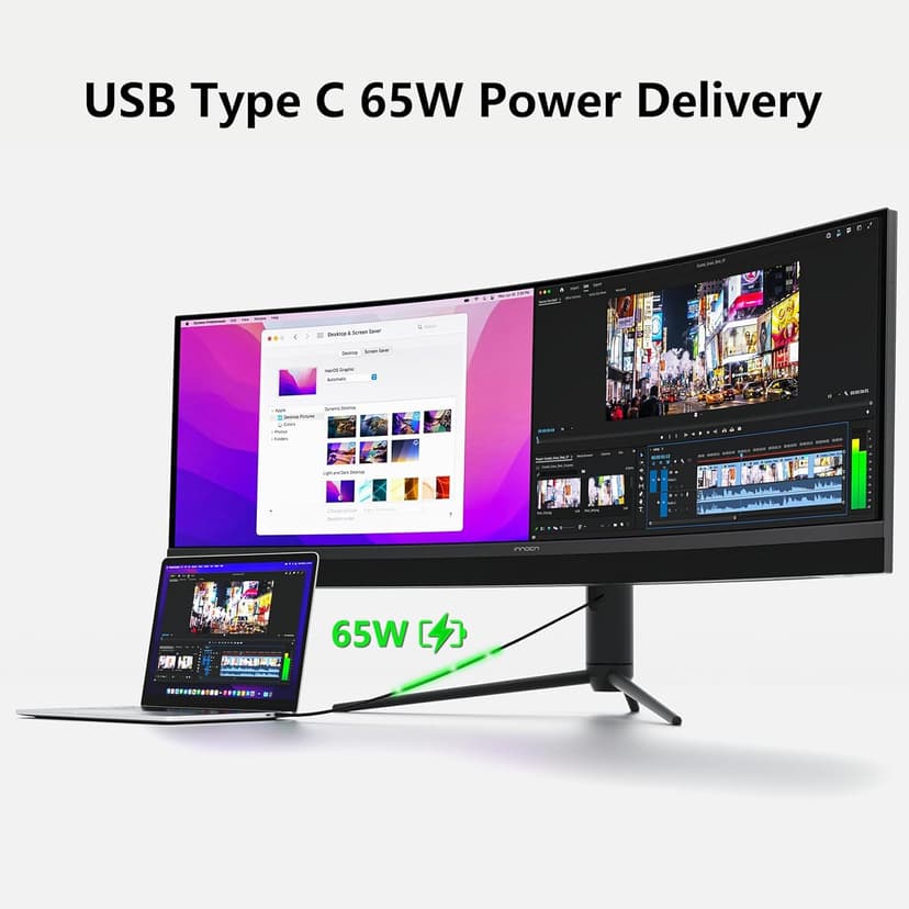 INNOCN 45C1R 45 Inch 5120 x 1440p Ultrawide Curved Gaming Monitor, R1500, HDR400, USB Type-C 90W Power Delivery, PIP/PBP, Built-in Speaker, Height Adjustable, Black