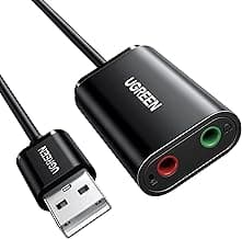 UGREEN USB to Audio Jack Sound Card Adapter with Dual TRS 3-Pole 3.5mm Headphone and Microphone USB to Aux 3.5mm External Audio Converter for Windows Mac Linux PC Laptops Desktops PS5 Switch 2