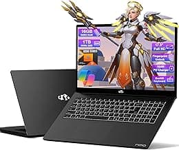 NIMO 17.3 Gaming-Laptop Ryzen 9 8945HS (>i9-13900H) 16GB RAM, 1TB SSD, Radeon 780M, PD 100W USB-C 4.0 AI-Enhanced for Copilot VR Ready, Backlit KB Fingerprint Unlock, Gaming Student Office Business