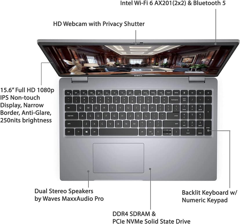Dell Latitude 5520 Business Laptop, 15.6" FHD Display, Intel Core i5-1145G7 vPRO, 16GB RAM, 1TB PCIe SSD, IR Camera, HDMI, Backlit Keyboard, Wi-Fi 6, Thunderbolt 4, Windows 11 Pro