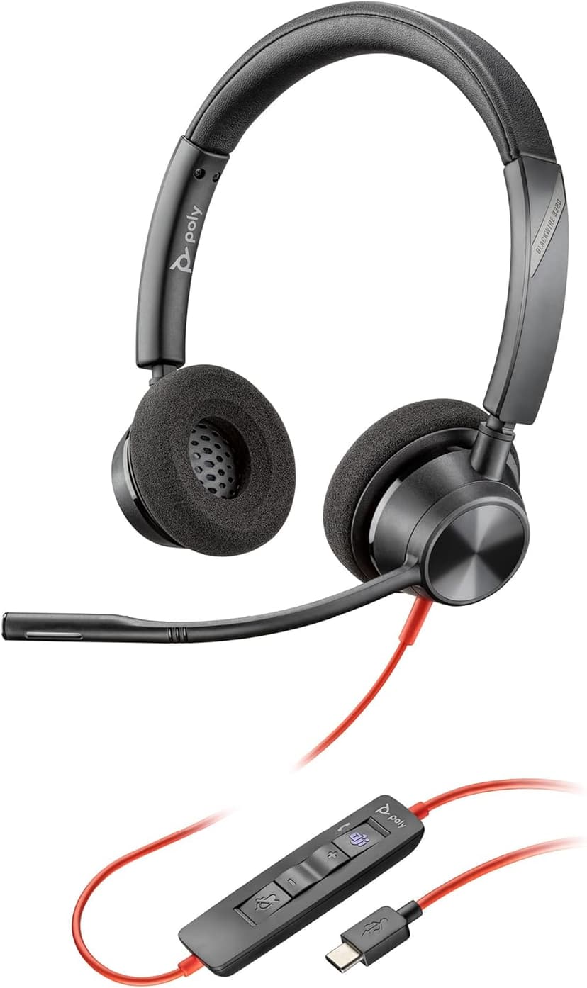 Poly Blackwire 3320 Wired Headset (Plantronics)– Flexible Microphone Boom – Hi-fi Stereo - Connect to PC/Mac via USB-C or USB-A - Certified for Microsoft Teams - Amazon Exclusive