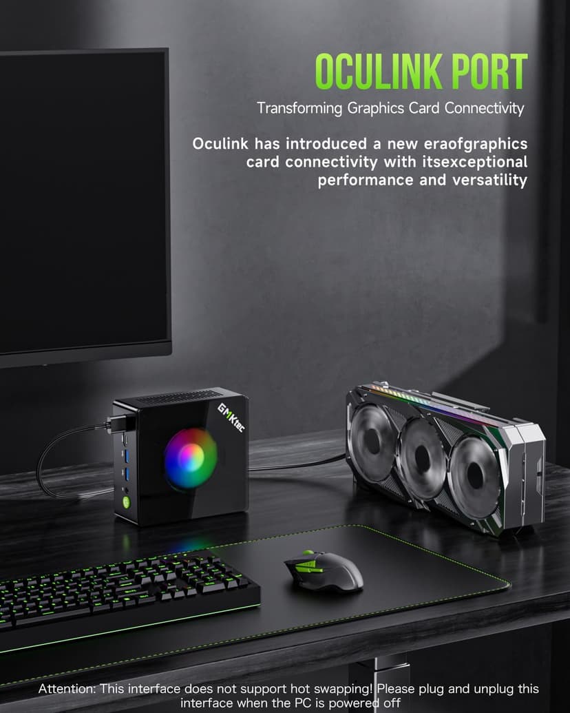 GMKtec Gaming PC, K11 AMD Ryzen 9 8945HS(8C/16T, Up to 5.2GHz), 32GB DDR5 RAM 1TB Mini PC Desktop Computer, Oculink, Dual NIC 2.5GbE LAN, HDMI/DisplayPort/USB4*2