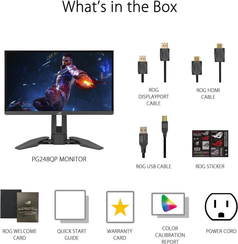 ASUS ROG Swift Pro PG248QP NVIDIA G-SYNC esports gaming monitor -24.1-inch FHD, 540 Hz (OC), Esports-TN panel, NVIDIA Reflex Analyzer, ULMB 2, adjustable base, ESS codec, DisplayHDR400, 3year warranty