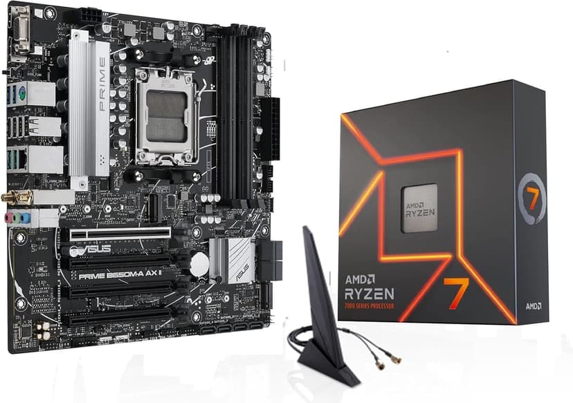 MICRO CENTER AMD Ryzen 7 7700X CPU Processor with ASUS Prime B650M-A AX II Micro ATX Motherboard