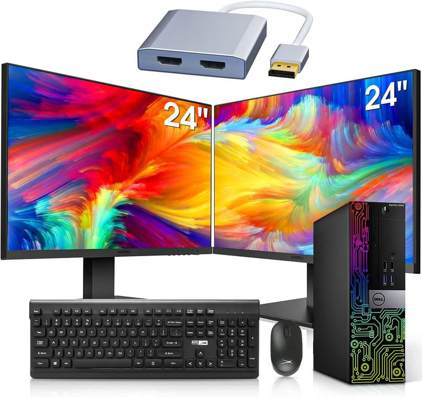 Dell OptiPlex Desktop Computers PC with Dual Koorui 24 Inch Monitor Bundle, Intel Core i7-6700, 16GB Ram 512GB M.2 NVMe SSD, Built-in WiFi and Bluetooth, RGB Light, Windows 11 Pro (Renewed)