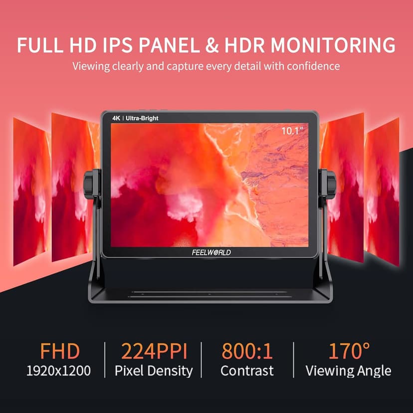 FEELWORLD LUT11H 10.1 Inch 2000nit Ultra Bright Camera Field DSLR Monitor with Touchscreen Waveform LUT F970 Install and Power Kit HDMI Input Output