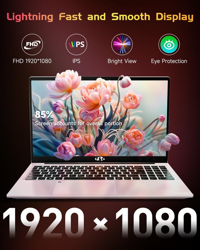 NIMO 15.6 FHD Student Laptop, 16GB RAM, 1TB SSD, Intel Pentium Quad-Core N100(Beat to i3-1115G4, Up to 3.4GHz), 2 Years Warranty, Backlit Keyboard, Fingerprint, Win 11, Rose Gold