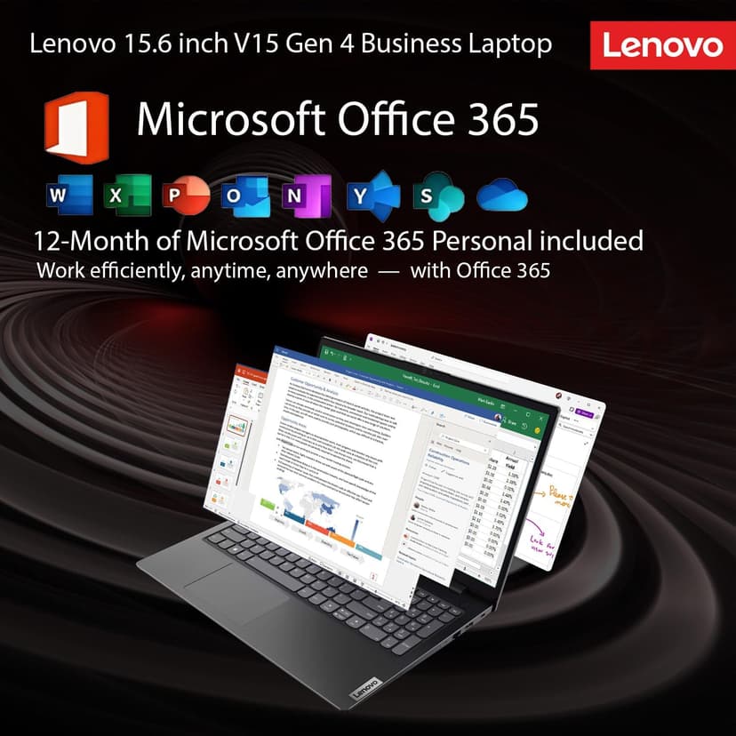 Lenovo V15 Business Laptop with Microsoft Office 365, AMD 7000-Series Processor (Outperforms i5-1130G7), 15.6" FHD LED Display, 16GB RAM, 1TB SSD, Ethernet RJ-45, Wi-Fi 6, Windows 11 Pro, WOWPC USB