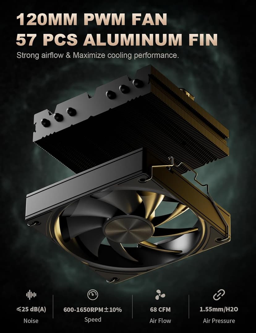 upHere Low Profile CPU Cooler Φ6mm*6 Low Profile Cooler 120mm Fan Low Profile CPU Cooler AM4 Compatible with AM5/Intel LGA 2011/2066(X79/X99)/1851/1700/1200/1150/1121/1155/1156/1366/1356/AM3/AM2/AM3+