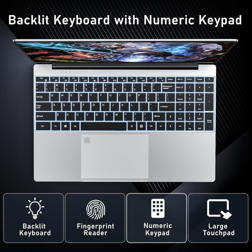 Gaming Laptop,15.6 Inch Laptop Computer,16GB RAM 512GB SSD,N5095 4C/4T Processor(up to 2.9Ghz),UHD Graphics,15.6” FHD 1920 * 1080 Display,WiFi 5,BT5.0,Backlit Keyboard,Fingerprint Unlock