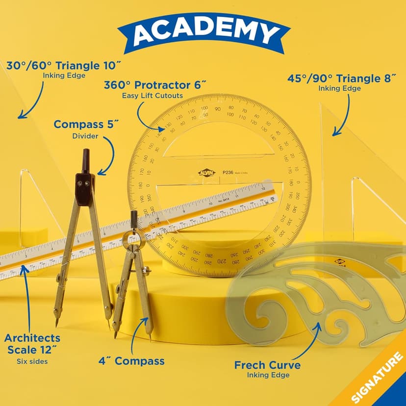 ALVIN Academy Drafting, Drawing and Design Signature Kit | 17 Pieces | Class Tools for Geometry, Architecture and Engineering Students | - Model DDKS3