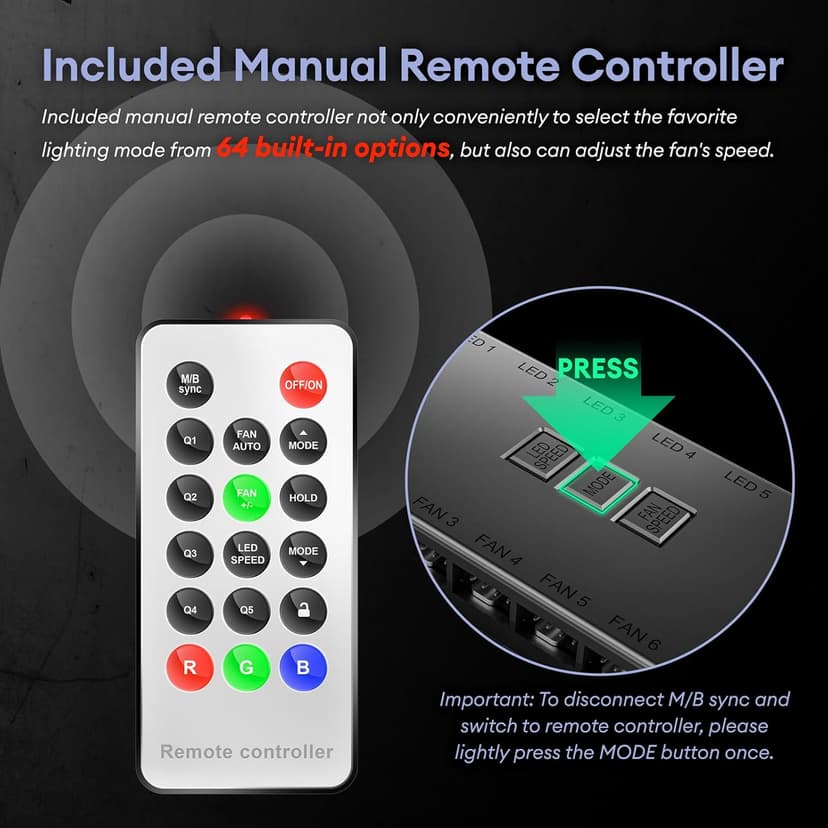 RGB Fans 5 Pack, 4-Pin PWM & 3-Pin Addressable RGB, 120mm Air Series Fans (Included ARGB Controller Hub & Remote)