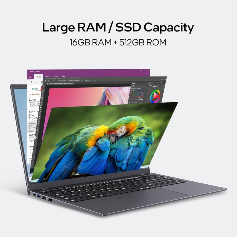 15.6-inch Windows 11 Laptop, 16GB RAM, 512GB SSD, FHD IPS Display Laptop Computer, Intel N5095 Quad Core, 2.4/5G WiFi, BT4.2 Backlit and Fingerprint, Lightweight and Portable
