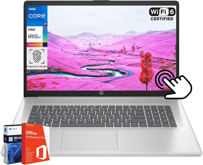 HP 17" Touchscreen Business Laptop, Intel 10-Core i7-1355U(Up to 5 GHz), Microsoft Office Pro Lifetime, 32 GB RAM, 1 TB SSD, HD Audio, 720P Webcam, WiFi 6, Bluetooth 5.3, Windows 11 Pro, Silver