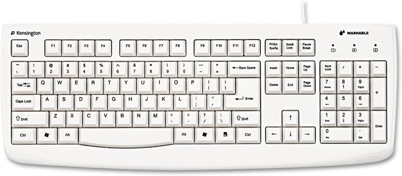 Kensington 64406 Pro Fit USB Washable Keyboard, 104 Keys, Wired, White