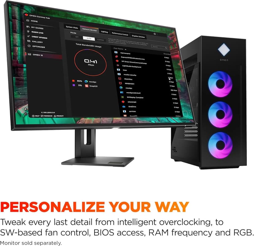 HP OMEN 45L Gaming Desktop, Intel Core Ultra 9 285K, 64 GB RAM, 2 TB SSD, NVIDIA GeForce RTX 5090, Windows 11 Pro, Microsoft Copilot, Tempered Glass, GT22-3090 (2025)