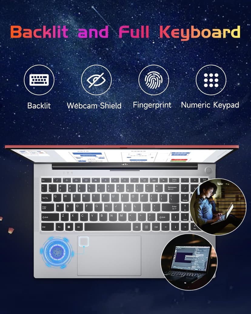 NIMO 15.6 IPS FHD-Laptop, 16GB RAM 1TB SSD Intel Pentium Quad Core N100, Computer with Backlit Keyboard Fingerprint (Beat to i3-1115G4 Up to 3.4GHz) Laptops for Student, Win 11 Red