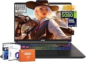 MSI Vector 16 HX Gaming Laptop, NVIDIA RTX 5080 16GB GDDR7, Intel Ultra 9 275HX(Up to 5.4GHz), 16 inches QHD+ LCD 240Hz, Thunderbolt 5, 64 GB DDR5, 2 TB SSD, Windows 11 Pro, Office Pro Lifetime