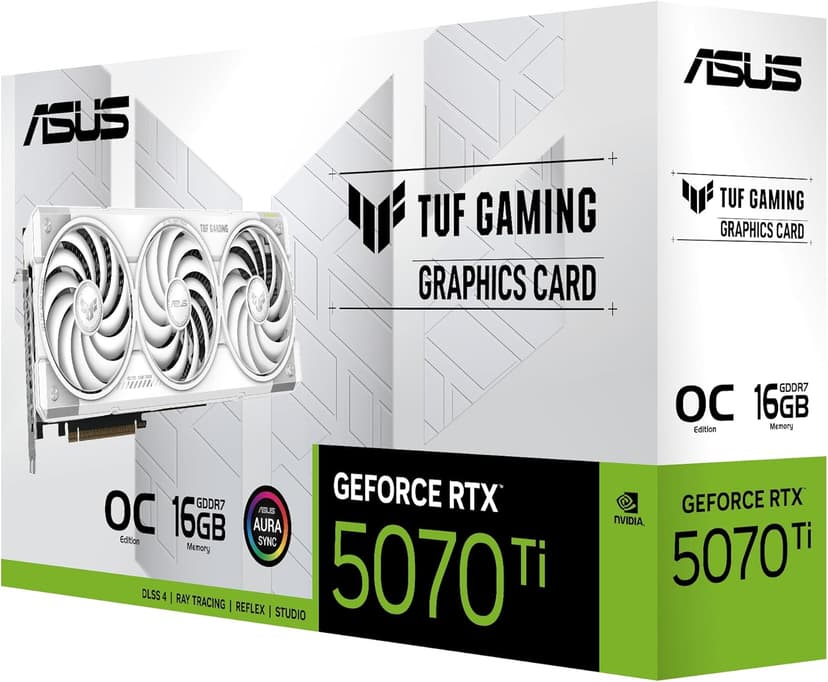 ASUS TUF Gaming GeForce RTX ™ 5070 Ti 16GB GDDR7 White OC Edition Gaming Graphics Card (PCIe® 5.0, HDMI®/DP 2.1, 3.125-slot, Military-Grade Components, Protective PCB Coating, axial-tech Fans)
