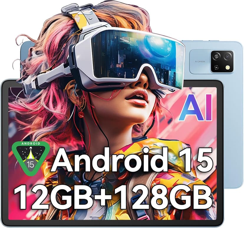 Blackview 10 inch Android Tablet, 2025 Android 14 Tablet with 12(4+8) GB+128GB 2TB Expand, Dual Speakers and Camera, BT5.3, WiFi 6, Google GMS, 2.0GHz CPU, Support Widevine L1, PC Mode,Blue