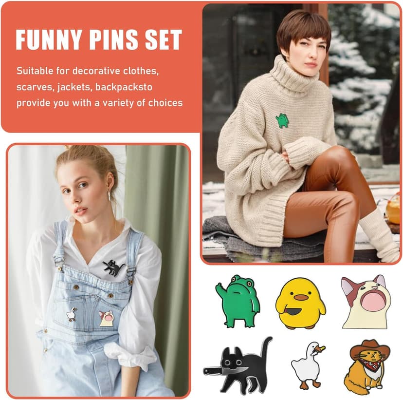 6 Pcs Funny Enamel Pins - Cute Cool Spooky Meme Metal Brooch Pins for Backpacks, Hats, Bags, Jackets, Lanyards - Novelty Gifts for Adults, Teens, Women, Men (Style 4)