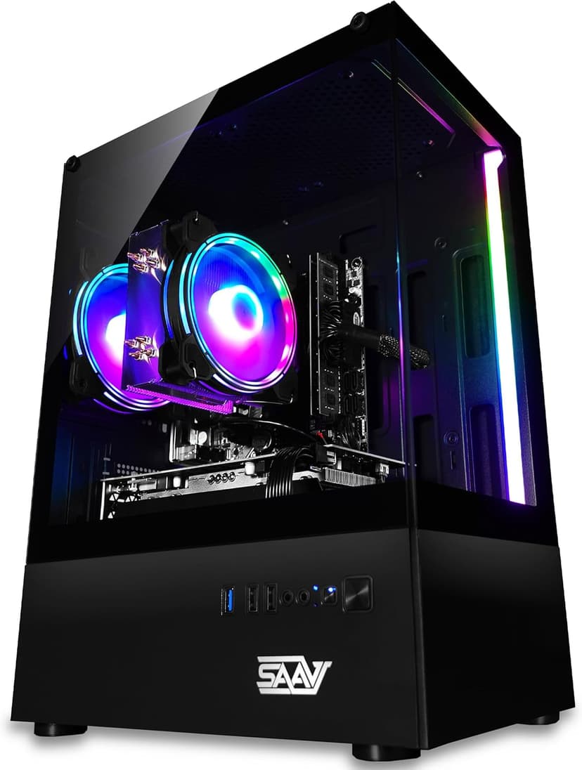 SAAV X1 Prebuilt Gaming PC Desktop with i5 3.4GHz CPU, 16GB RAM, GEFORCE GTX 750 GDDR5 GPU, 512GB NVME, WiFi 6, Bluetooth, Win 10, Mouse Keyboard, PC Gaming Computer Desktop, 1-Year Warranty