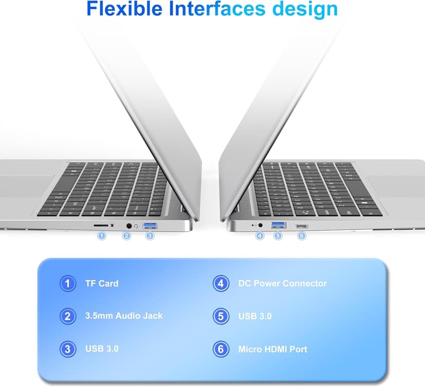 Laptop Computer, 14 inch Laptop Dual-Core Cerelon N4000 6GB RAM 128GB SSD Portable Laptop, 1366x768 IPS Display Fanless Design Laptop PC, WiFi 2.4/5G, BT 5.0, USB 3.0, Mini HDMI, Include USB-C Hub