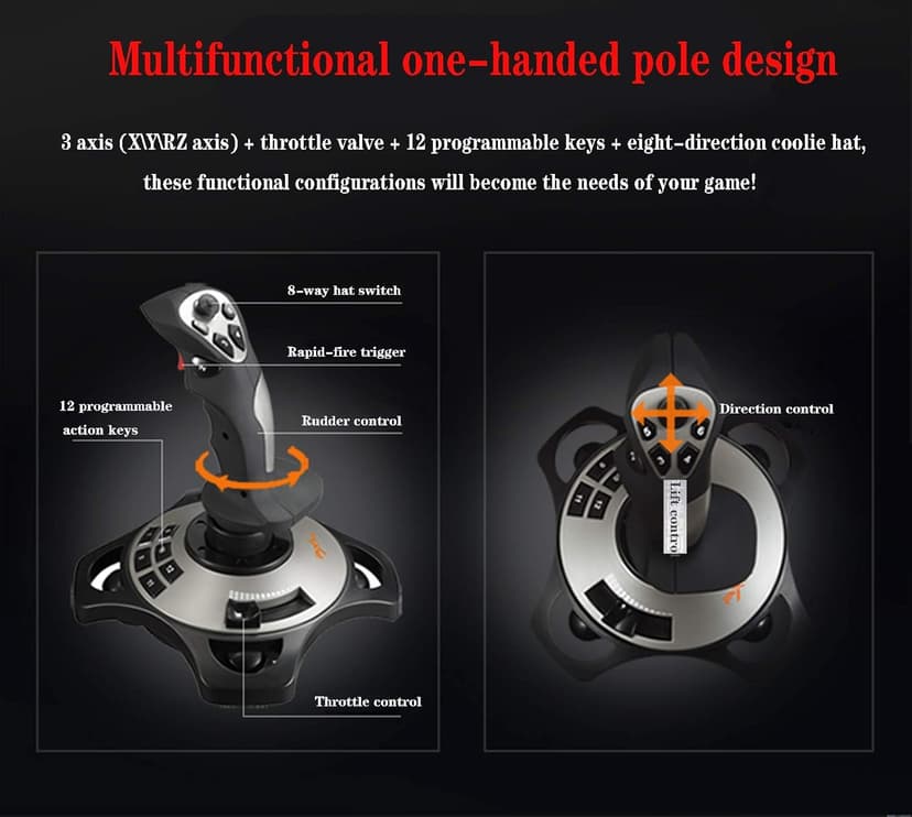 PXN Flight simulator controls 2113 pc flight joystick controls with Vibration Function and Throttle Controls Wired Flight Stick for PC Windows XP/VISTA/7/8/10/Computer/Laptop(PC only)