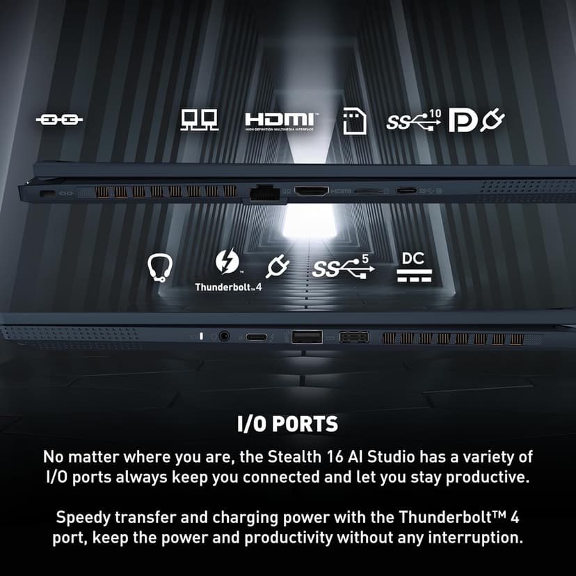 MSI Stealth 16 AI Studio 16” 240Hz QHD+ Gaming Laptop: Intel Core Ultra 9, NVIDIA Geforce RTX 4060, 32GB DDR5, 1TB NVMe SSD, Thunderbolt 4, Cooler Boost Trinity+, Win 11 PRO: Star Blue A1VFG-028US