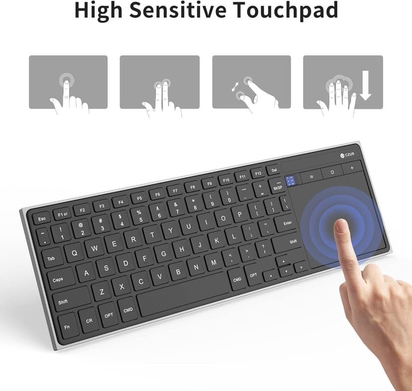 CZUR Rechargeable Bluetooth Keyboard with Touchpad, Portable Computer Keyboard with Trackpad, Wireless Ultra Slim Keyboard for PC/Laptop/Tablet/Phone