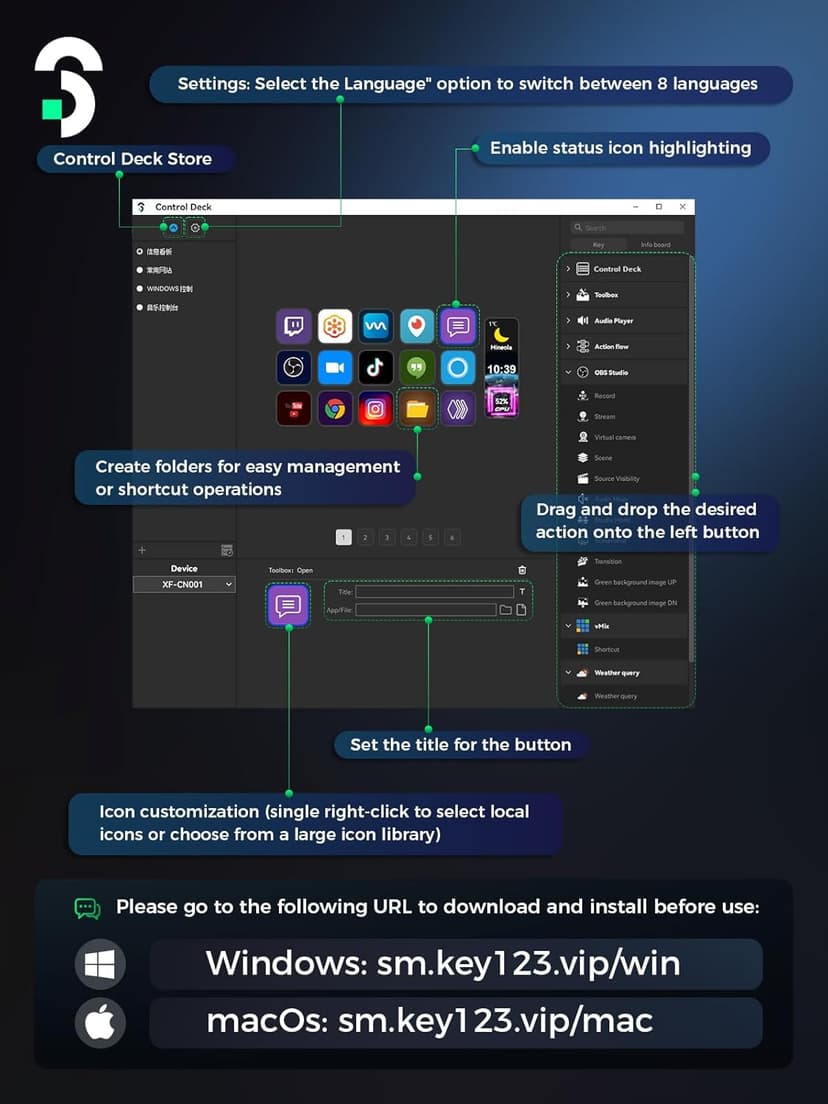Stream Controller - SOOMFON Stream Control Deck with 15 LCD Macro Keys Customizable to Trigger Actions in OBS Twitch YouTube Compatible with PC & Mac for Content Creators Streaming Gaming