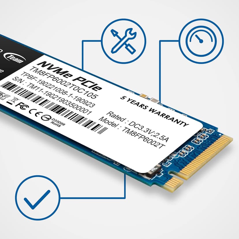 TEAMGROUP MP33 1TB SLC Cache 3D NAND TLC NVMe 1.3 PCIe Gen3x4 M.2 2280 Internal SSD R/W Speed up to 1800/1500 MB/s Laptop & PC Desktop TM8FP6001T0C101