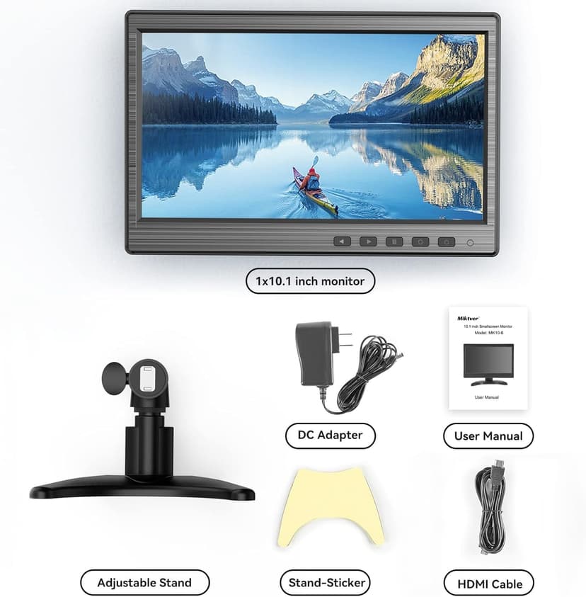 10.1 inch Monitor, 1024x600 LCD IPS Monitor 10 inch Security CCTV Display with HDMI, VGA, BNC, RCA Interfaces for Home, Office, Warehouse Surveillance