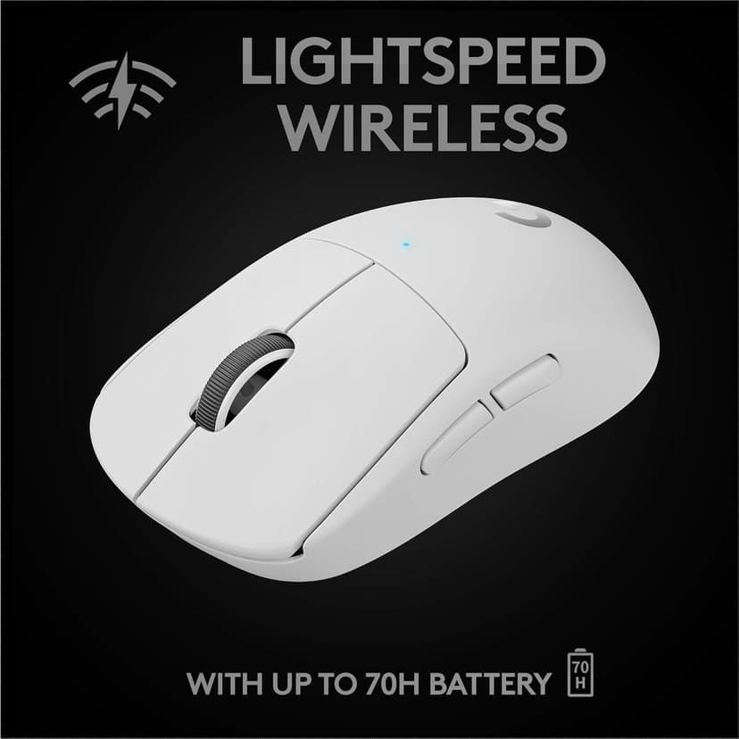 Logitech G PRO X SUPERLIGHT Wireless Gaming Mouse, Ultra-Lightweight, HERO 25K Sensor, 25,600 DPI, 5 Programmable Buttons, Long Battery Life, Compatible with PC / Mac - White