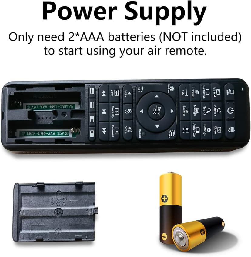 Pepper Jobs W10 GYRO Air TV Remote, QWERTY Keyboard Fly Mouse for Win 11/10, LED Backlit Keyboard Mini PC Controller, 6-Axis Gyro w/Learning Remote Control Function