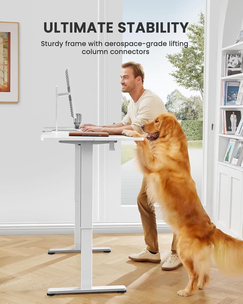 ErGear Small Height Adjustable Electric Standing Desk, 40 x 24 Inches Sit Stand up Desk, Memory Computer Home Office Desk with Two-Piece Desktop (White)